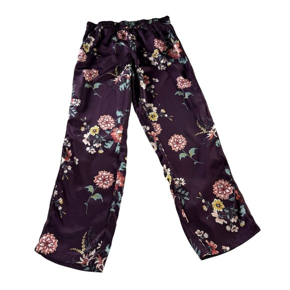 Floral Purple Lounge Pants With Metallic Track Stripe Pockets Size Medium - Picture 2 of 7